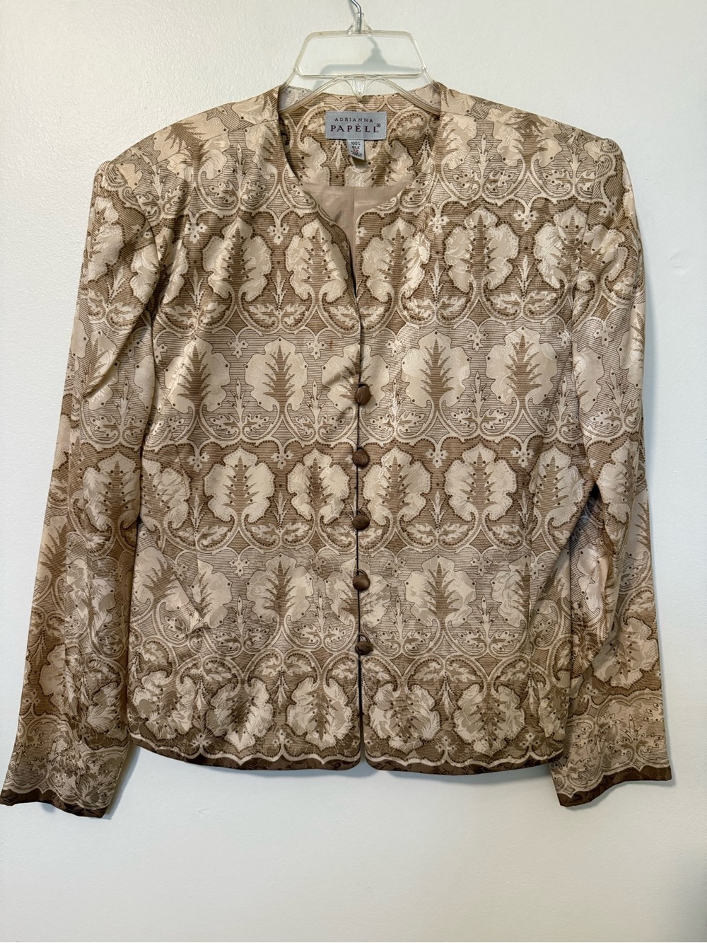 Adrianna Papell Taupe and Cream Brocade Jacket